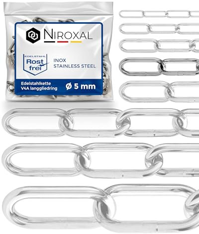 50cm = 0,5 Meter 5mm starke rostfreie Edelstahlkette Meterware V4A Edelstahl Kette Metall langgliedrig am Stück A4 Ankerkette DIN5685 Gliederkette DIN763 Stahlkette Absperrkette 0,5m