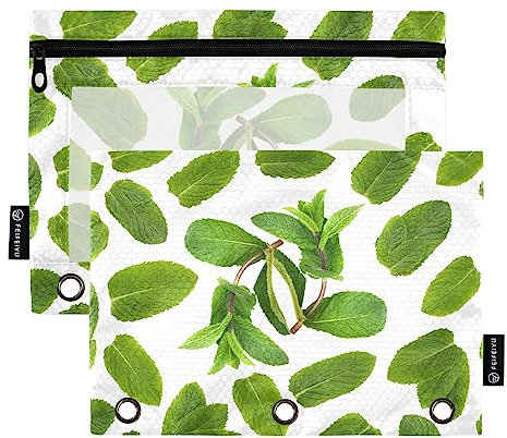 Mint Leaf 3 Ring Binders Pencil Case 2 pcs File Folders for Office Examination Zipper Stationery Bag