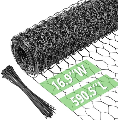 Hühnerdraht, 42,9 x 1,50 cm, sechseckig, verzinkt, Gartenzaun, Barriere für Haustiere, Kaninchen, Hühnerzäune, mit 100 Kabelbindern (PVC-beschichtet)