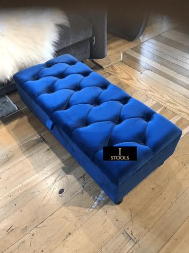 ISTOOLS Rectangular Ottomans Hand Made in UK Chesterfield Ottoman Storage Box with Lid-Velvet Upholstered Footstool for Living Room-Cloth Toy and Shoe Storage Bench Ottoman Foot Stool