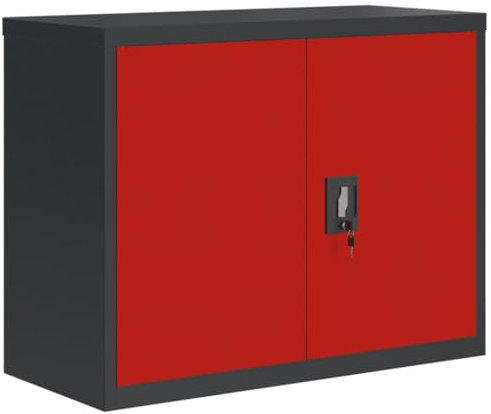 vidaXL Aktenschrank, Büroschrank mit Einlegeboden, Abschließbar Metallschrank Schrank mit Türen, Aufbewahrungsschrank Büromöbel, Anthrazit Rot Stahl