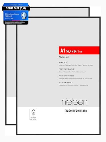 nielsen Bilderrahmen, 59,4 x 84,1 cm (A1) (2er Set), Aluminium, Weiß matt, Posterrahmen zum Aufhängen im Hoch- & Querformat, bruchsicheres Kunstglas, Atlanta