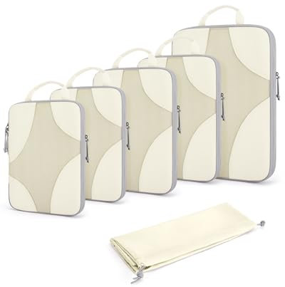 BAGSMART Compression Packing Cubes Set for Travel, 6 Set Packing Cubes Clothes Storage Bags for Carry On Suitcase, Lightweight Travel Essentials (6-Pack (1L+2M+2S+1Shoe Bag), Beige