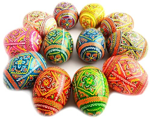 SKRRYNYA Ostereier bemalte Eier Holz Ukrainisch Pysanky Pysanka Polnisch Pisanki Tschechische Kraslice, 12er Set