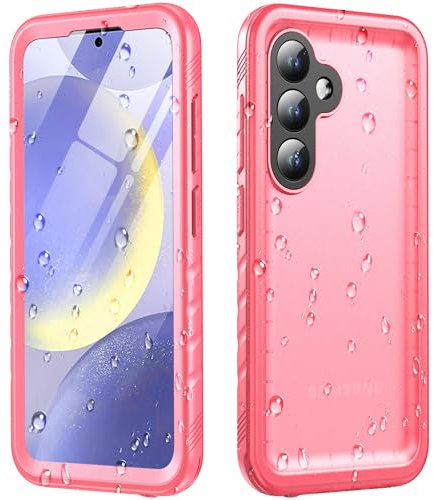 Cozycase Coque Rose pour Samsung Galaxy S24 Femme Étanche 360 Degrés - Antichoc Militaire Intégrale Complète Coque Très Résistante Bumper Indestructible Double Face S 24 Case avec Cordon