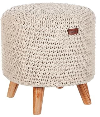 Beliani Hocker aus Baumwolle Holz beige 40 x 40 cm mit Makramee im Boho Stil Mardan