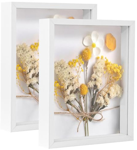 Alishomtll 3D Bilderrahmen zum Befüllen 28x35cm, Weiß 2 Stücke Objektrahmen, DIY Tief Rahmen, stabiles MDF-Holz und Acrylglas, 3D Rahmen für Gegenstände Blumen Medaillen, als Geschenke zur Hochzeit
