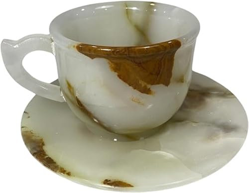 Generic Teetasse und Untertasse, handgefertigt, Luxus für Ihre Onyx-Teezeit mit Onyx-Tasse, 75 ml, naturfarben, 0654789