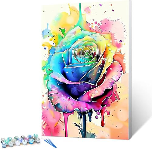 Malen Nach Zahlen Erwachsene Rose DIY Ölgemälde Leinwand Set mit Pinsel und Acrylpigment für Frauen Home Deko Geburtstag Weihnachten Geschenk - Aquarell 30x40cm (Ohne Rahmen)