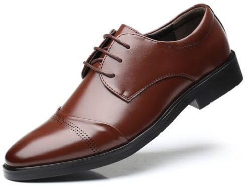 KYOESCAI Herren Brogue Anzugschuhe Schnürhalbschuhe Klassische Oxford Hochzeit Business Schuhe,Braun,46 EU