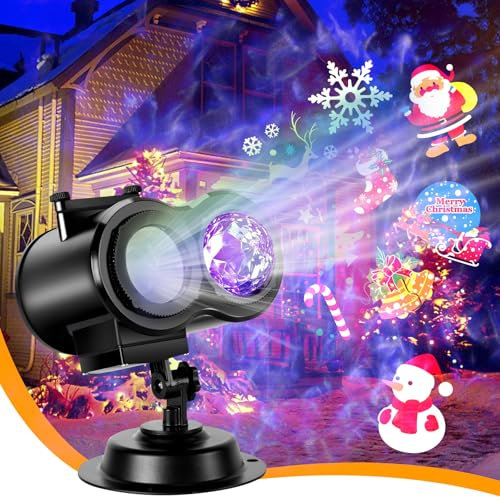 HAKUTA Halloween Christmas Projector Lights, HD Wave Ocean Effect LED Projector with 16pc Slides Patterns and Remote Control for Christmas, New Year, Birthday, Halloween, Thanksgiving Decor