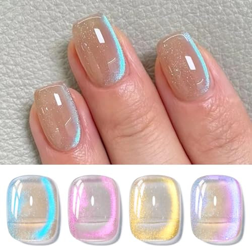 Born Pretty Cat Magnetic Eye Gel - U V Nagellack Blaue Tränen Auroras Gel Nagellack Blau Rosa Gelb Lila Glasiger Glitter Holographisch Maniküre und Nagelkunst DIY zu Hause