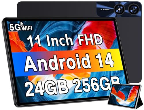 UJJ Tablet 11 pollici, tablet Android 14 2025, 24 GB+256 GB+1 TB espansione, tablet Octa-Core con fotocamera da 13 MP+5 MP, 8000 mAh, touchscreen IPS, 5G WiFi Widevine L1, GPS - Nero metallo
