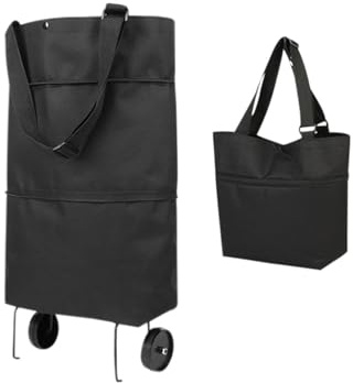 Przydasie Faltbare Einkaufstasche auf Rädern – 3-in-1, erweiterbar, robust und wasserabweisend. Ideal für kleine und große Einkäufe. Leicht, stabil und umweltfreundlich. Schwarz.