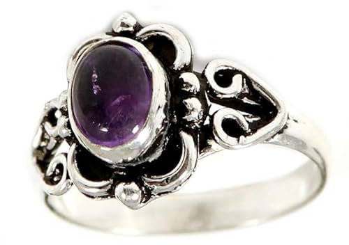SILVERNROCK Amethyst Edelstein-Bandring 925er Sterlingsilber-Bandring Herren- und Damen-Bandring alle Größen handgefertigter Schmuck ERG-186E_54 (17.2)