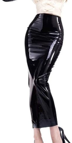 Generisch Schwarz,XXL, Damen Sexy Spiegel PU-Leder Freizeit Hohe Taille Eng Halber Körper Langer Rock DS Rollenspiel Bühne Kleidung