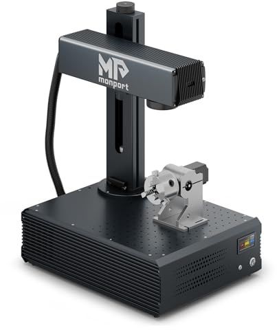 Monport GA 60W MOPA Faserlaser Graviermaschine mit Rotary, Farb Markierungsmaschine mit Autofokus, hohe Präzision, Desktop Laser Gravur Gerät, 175 x 175 mm Arbeitsbereich Laser Cutter für Metall Holz