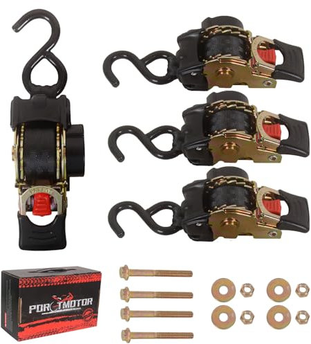 Porotmotor Einziehbare Ratschengurte zum Anschrauben, 2,5 cm x 13,5 cm, selbsteinziehende Spanngurte mit Ratsche, automatische Rückspanngurte für Boote, Jetskis, Motorräder, ATVs, Ladung, 4 Stück
