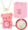 Engraved Heart Necklace - With Real Rose Bear Giftbox, Eternal Rose Flowers Bear Gifts, for Woman Christmas Valentines Day Birthday (Pink)
