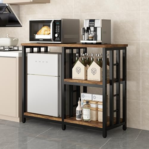 4-Tier Kitchen Baker's Rack, 5 Tiers Coffee Bar Table, Mini Fridge & Microwave Oven Stand Table, 20-29-37 Gallon Fish Tank Stand, Kitchen Organizer Shelf for Spices/Utensils Foods（Rustic Brown）