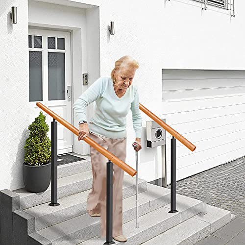 Outdoor Handlauf für Treppen Verstellbar Gusseisen + Massivholz Handlauf für 1 3 Stufen Indoor & Outdoor Treppengeländer mit Installationsset
