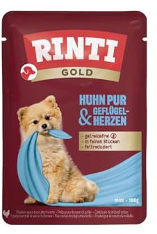 RINTI - Gold | Nourriture Humide Facile à digérer pour Les Petits Chiens Adultes. Aliment Complet dans Un Sachet Frais sans Viande moulée, soja ou additifs artificiels | 10 x 100 g de Poulet Pur +