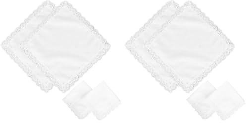 EORPAVU Taschentücher für Damen, 4 Stück, 25 x 25 cm, quadratisch, reinweiß, für Damen, mit Dekoration aus Spitze, Hochzeit, Braut, Basteln, Baumwollhandtücher, Taschentücher