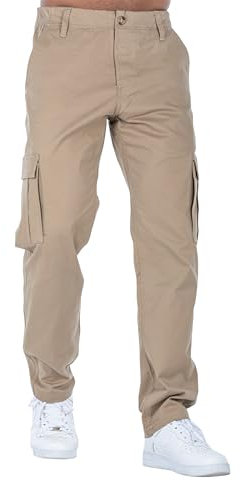 Muraka Pantalon cargo pour homme, coupe droite, style 6 poches, tissu durable, kaki, 32W / 34L