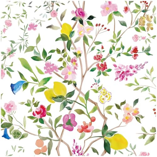 HAOKHOME Self Adhesive Wallpaper Floral Chinoiserie Wall Paper Lemon Removable for Bedroom White/Pink/Green Contact Paper 3m x 44.5cm