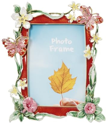 Bilderrahmen, Vintage-Bilderrahmen mit hochauflösendem Glas, dekorativer Metall-Fotohalter mit floralem rustikalem Design, für Tischdekoration, 8,9 x 12,7 cm
