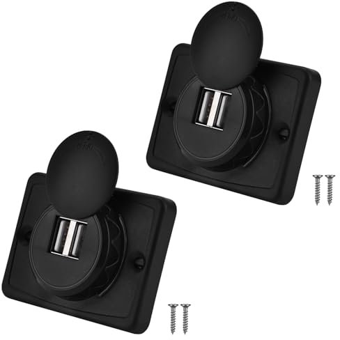 Prise USB 12V/24V, Chargeur USBs Voiture 3.1A Encastrable Camping Car Voiture Double Prise Voiture Double ABS Port USB Prise de Chargeur Prise pour Voiture Marine Camion SUV RV Camping Car (Noir*2)