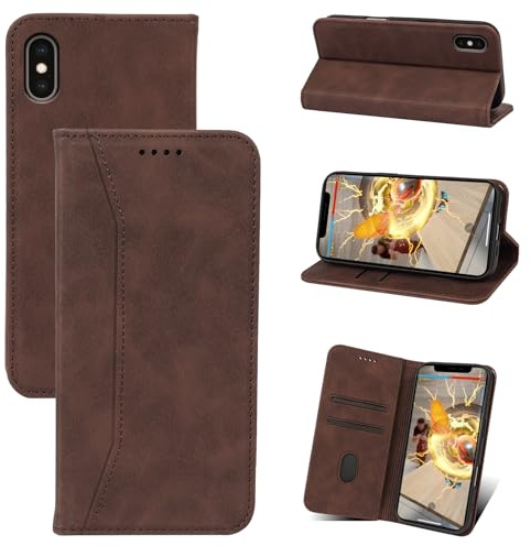 Qizyemy Kompatibel mit Handyhülle für iPhone XS Max(6.5) Hülle,Magnetische Klappbar Flip Case Premium PU Leder 360 Grad Schutz Case Standfunktion Kartenfächern Schutzhülle für(Braun)