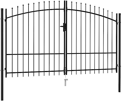 Portillon de Jardin, Portail de Jardin Porte de Clôture Portillon double porte avec dessus à pointe Acier 3x1,75 m Noir