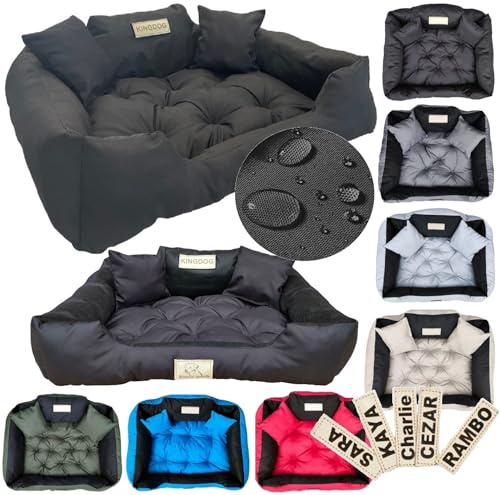KING DOG Hundebett 130x105 cm schwarz - personalisierbar, wasserdicht, mit Kissen, weiches und langlebiges XXL-Bett