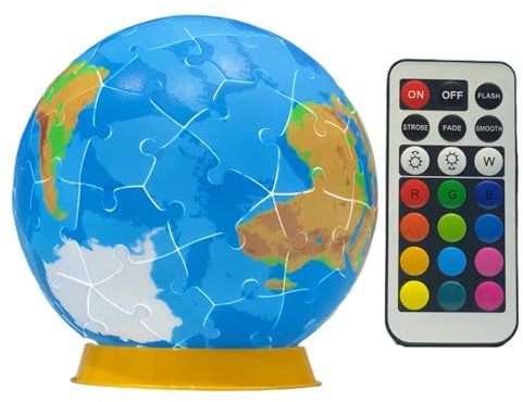 Global Model Puzzles Kits For Adults - Light Up 3D Globe Jigsaw Construction Kit - Night Light And Educational Feature, Adjustable Modes For Home, School, Indoor