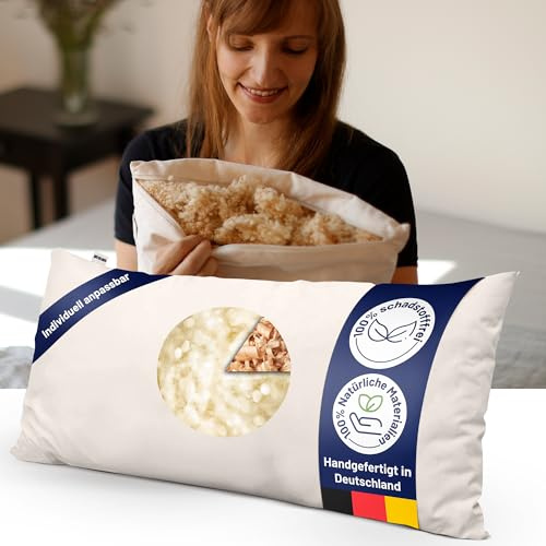 just relaxed Schafschurwoll-Kissen mit Zirbe 40 x 80 cm – Schlafkissen | Schafschurwollkissen mit Baumwoll-Bezug – formstabil, atmungsaktiv, feuchtigkeitsregulierend und mit Stützfunktion.