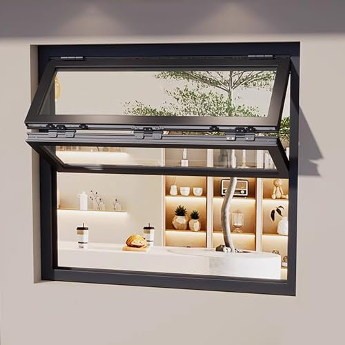 Ventana corredera plegable Ventana De Servicio For Unidad De Catering Móvil, Ventana De Servicio For Camión De Alimentos Con Sellado Impermeable(Black,60x80cm/23.6x31.5in)