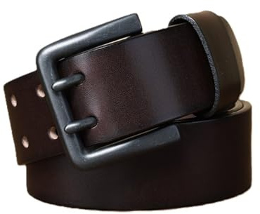 Herren Heavy Duty Handgemachter Ledergürtel 4.3cm Große Breite 4mm Dick Taillengürtel Aus Leder Mit Doppeldorn Schnalle, Doppel-Loch Ösen Jeansgürtel