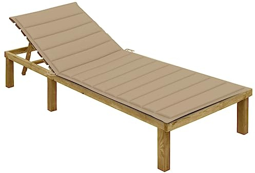 Owoxanthellate Sonnenliege Kiefer imprägniert 200 x 70 cm verstellbare Rückenlehne Beige Gartenliege mit Auflage für Terrasse Balkon Strand