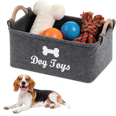 BIBAOYMX Aufbewahrungsbox für Hundespielzeug, Hundespielzeug Aufbewahrung Filz Aufbewahrungsbox Schwarz Faltbare Spielzeugkiste für Hund Rechteck Aufbewahrungskorb