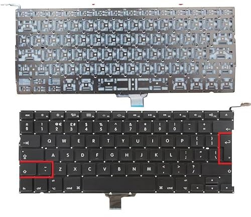 QHGUYOZ Teclado para MacBook Pro de 13 A1278 (años 2009, 2010, 2011 y 2012) en Ruso, Estadounidense, británico, árabe, Sueco, español, portugués, francés danés(UK No Backlit)