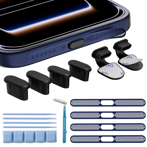 Dimdouda USB C Anti Dust Plugs & Phone Speaker Dust Cover & Cleaning Putty for iPhone 17 Pro Max/16/15 Series, Cleaning Kit with Gadget for Cleaning USB C Port, Grille, Speaker Holes