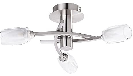 LITECRAFT Macti Flush Ceiling Light 3 arm with Cut Glass Shades in Satin Nickel