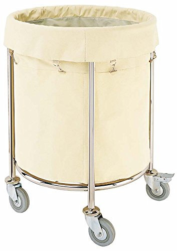 Faimex Wäsche Sortierer Wäschewagen Wäschekorb mit Rollen Wäschesammler Wäsche Korb mit Wäschesack aus Stoff Rollwagen aus Edelstahl für Schmutzwäsche Sortierer stabil rund Trolley beige