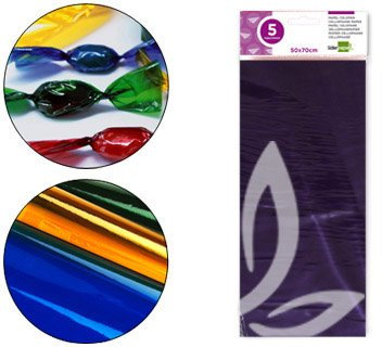 Papel celofan liderpapel 50x70 cm 22g/m2 bolsa de 5 hojas violeta