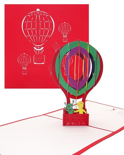 Pop Up Karte „Ballonfahrt - Heißluftballon“ 3D Geburtstagskarten, Einladung als Geschenk verpackt, Deko & Gutschein, Geschenkgutschein