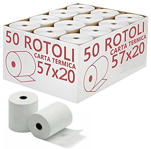 50 ROTOLI CARTA TERMICA 57 mm x 20 mt POS REGISTRATORE DI CASSA ALTA QUALITA'