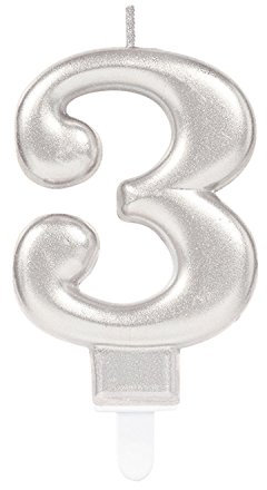 (PKT) Adult Metallic Silver Candle Number 3