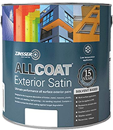 Zinsser Allcoat Exterior (Satin Finish) Solvent Based 2.5lt (Black or White) - Black
