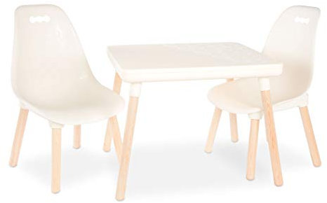 B. spaces Kindertisch mit 2 Stühlen – Kindersitzgruppe – 1 Tisch und 2 Kinderstühle mit Holz Beinen für Kinder ab 3 Jahren (3 Teile) Kindermöbel, cremeweiß